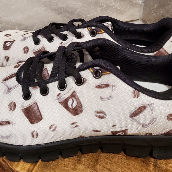 Coffee Shoes Sneakers Size 8 White Coffee Theme - Picture 7 of 8